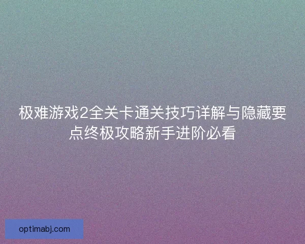 极难游戏2全关卡通关技巧详解与隐藏要点终极攻略新手进阶必看