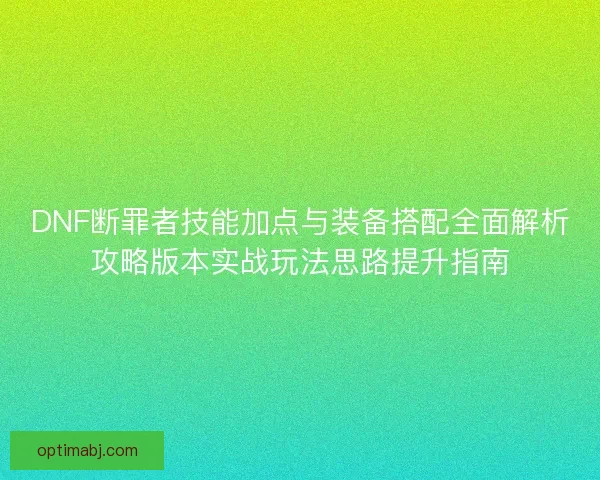 DNF断罪者技能加点与装备搭配全面解析攻略版本实战玩法思路提升指南